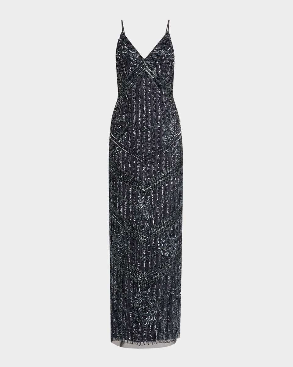 Sleeveless Bead & Sequin Column Gown